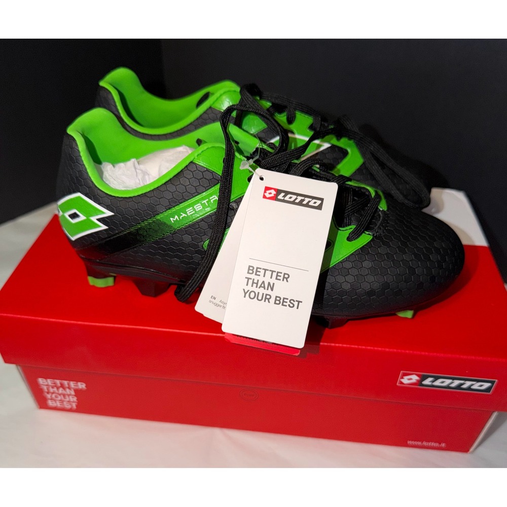 Lotto Soccer Cleats Kids 4.5 Black Green Maestro 700 V FG Junior Cleats